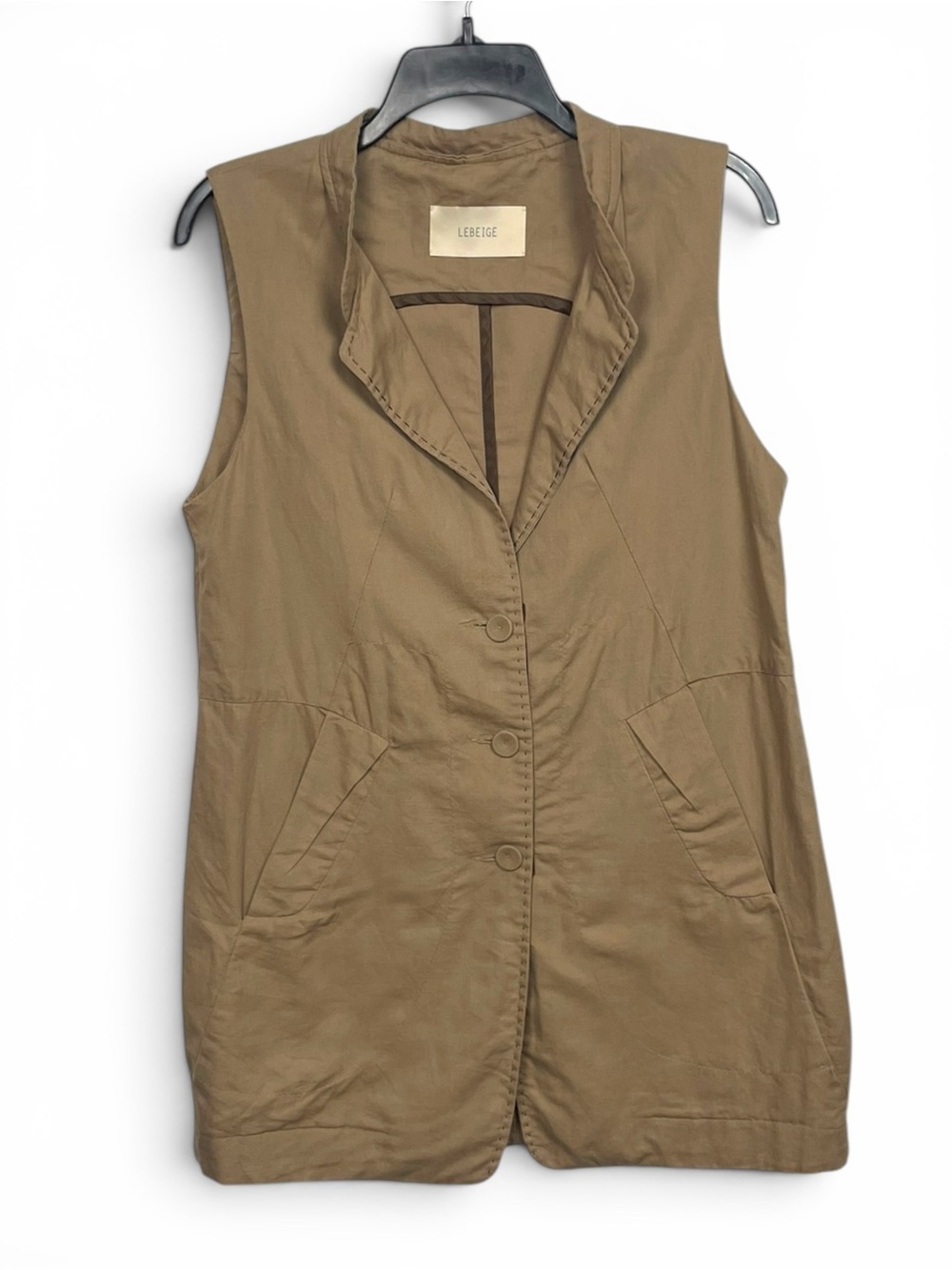 LEBEIGE luxury Korean Sleeveless Button Front Vest - Taupe Brown Medium